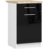 AKORD | Armadio da Cucina con Piano di Lavoro - Oliwia S50 | Mobiletto Base con Anta, Cassetto e 2 Ripiani | Mobile Ingresso | Credenza | Penisola | Armadietto | 46 x 50 x 85 cm | Bianco | Nero lucido