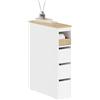 SoBuy Mobiletto Bagno Salvaspazio con Ruote da 20cm, Carrello Organizer Bagno con Cassetti, Armadietto basso in Legno Compatto per Bagni Piccoli, WC e Cucina, Bianco, 60x20x82,3cm