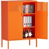 MetaCate lnov Mobile Contenitore in Acciaio a 2 Ante con 2 Ripiano Regolabile e Chiusura Magnetica,Fori di Aerazione, Armadio per Ufficio e Casa, Armadio in Acciaio, 40 x 80 x 120 cm, Arancione