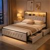 QMTXBYJ Letto matrimoniale con Contenitore 160x200 cm, letto imbottito 160x200 con 4 cassetti, LED e Porta USB, letto funzionale con testiera, struttura letto con rete a doghe,Velluto,Senza Materasso