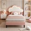 DULRLLY Letto bambini imbottito 90x200 cm, letto singolo con strisce LED regolabili e Testiera a forma di nuvole, letto Principessa imbottiti con rete a doghe per bambini ragazze e adolescenti