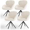 Juskys Set 4 Sedie girevoli Albano - Bouclé - Girevoli a 360° & imbottite, rivestimento facile da pulire, gambe in metallo regolabili, design moderno, per sala da pranzo e cucina - Crema