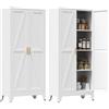 MetaCate lnov 155 cm Credenza Cucina Alta, Mobile Cucina in Metallo con 2 Ante, Mobile Dispensa con 3 Ripiani Regolabili, per Sala da Pranzo e Soggiorno, 35x70x155 cm, Stile Albero, Bianco