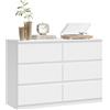 WOLTU Cassettiera con 6 Cassetti, Mobiletto Salvaspazio in Stile Moderno per Soggiorno, Camera da Letto e Corridoio, 100 x 36 x 69 cm, Bianco, Legno, KMD007ws