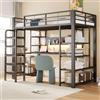 Kebnor Letto a soppalco in ferro, 90 x 200 cm, con lamiera forata, scrivania con presa CEE, illuminazione LED multicolore, ripiani multipiani, piccolo scaffale, scala verticale, letto a soppalco, letto