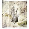 Feeby Frames Il paravento Stampato su Telo,Il divisorio Decorativo per Locali, bilaterale, a 4 Parti, 360° (145x150 cm), ASTRAZIONE, Marine, Barca A Vela, Vecchia Cartolina, Seppia,