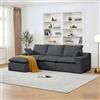 Vipbear Divano 4 Posti con 1 Pouf, Divano Cloud in Tessuto di Velluto a Coste con Seduta Profonda Imbottita, Seduta Extra Profonda e Morbida, Modulare Divano a L per il Soggiorno, Grigio