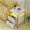 PIPIPOXER Tavolino con stazione di ricarica, divano con 2 cassetti e porta USB e presa, comodino LED per piccoli spazi, stabile e robusto, per soggiorno, bianco, 40 x 40 x 61 cm