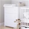 zee Cassettiera con Fasciatoio Bianca 83x49x87 cm Classic 3 Cassetti Mobile Fasciatoio Neonato Cameretta Bambini Cambio Removibile Guide a Sfera Maniglie e Gambe in Legno di Pino