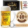 Epaing Boccale da birra per 40° compleanno, da uomo, 0,5 l, con apribottiglie e sottobicchiere in legno