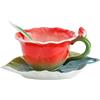 CAPIJIONG Tazza da caffè in ceramica colorata smaltata, piatto, piatto, set di pentole per ufficio, casa, ristorante, caffetteria, sala da tè, tazza e piatto rosso rosa
