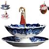 Pnedeodm Exquisite Ceramic Umbrella Tea Strainer - Traditional Chinese Tea Infuser Set for Loose Leaf Tea,Fine Porcelain Filter with Tray for Home Decor & Kung Fu Tea Ceremony (Blue Flower)
