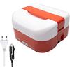 S.I.C Scaldavivande elettrico portatile,Lunch Box Elettrico,porta pranzo termico, 1.6L,potenza 40W vaschetta estraibile, posate incluse, per viaggio,auto,camion,camper,ufficio (Rosso)