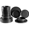 IlGruppone Set 18 Piatti in Porcellana Colorati Servizio Tavola Moderno 6 Persone Piatti Piani Ø27 cm, Fondi Ø20 cm e Dessert Ø19 cm Lavastoviglie e Microonde Certificati per Contatto Alimentare - Nero