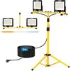 AUTOUTLET Faretto da Cantiere con Treppiede Allungabile,2x 100W 19000LM Faro Led Ricaricabile con 3 Temperature Colore e Cavo di Alimentazione da 5 M,IP66 Impermeabile,per Garage Officina e Esterno
