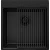 PRIMAGRAN Lavello da Cucina Tutto Nero 48x50cm, Lavandino in Granito a 1 vasca + Set di accessori, Lavabo da Cucina Incasso al Mobile 50cm - Oslo Top S273