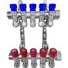 AQUA HEATING Set Collettore Acqua Riscaldamento PEX 1" x 16 mm Distributore D'Acqua In Ottone Nichelato Con Mini Valvole Integrate Fascio Distributore Blu 5 Circuiti Rosso 5 Circuiti H2541B5R5