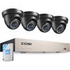 ZOSI Telecamera di sorveglianza 1080P 8CH 500GB DVR e 4 telecamere di sicurezza cablate per interni ed esterni per casa e garage, rilevamento di persone e veicoli, visione notturna IR 24 m