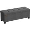SONGMICS Cassapanca con Gambe, Pouf Contenitore Pieghevole con Coperchio Ribaltabile, Piedi Letto, Soggiorno Camera da Letto Ingresso, Tessuto Effetto Lino, 110 cm, Grigio Ardesia LSF079GN01
