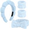 ALIIP Fascia per Capelli per il Trucco del Viso da Donna, 4 Pezzi Fascia per Capelli con Fiocco in Morbida Spugna, Adatta per Doccia, Yoga, Sport e Cura Quotidiana della Pelle (Blu)