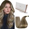 Hetto Extension Capelli Veri Nano Ring Balayage Marrone chiaro & Biondo platino - Remy Capelli Umani Estensioni, Invisibile Adesive, Look Naturale per Uso Quotidiano 50g 50ciocche 40cm