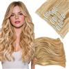 Elailite Extension Capelli Clip in Hair Extensions Ondulate Biondo Dorato/Biondo Chiaro, 6 Fasce Separate Colorate 55cm Capelli Mossi Sintetici 150g