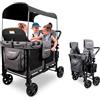 WONDERFOLD W4 Original Passeggino (4 posti) - Passeggino pieghevole con sedili con cinture a 5 punti, porta con cerniera di facile accesso, e tettuccio parasole rimovibile, grigio