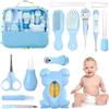 HyAdierTech Set per la Cura del Bambino, 13 pcs Baby Healthcare Kit, per Quotidiano eViaggi Termometro,Tagliaunghie, Alimentatore di Medicinali per Neonati Forbici Spazzola per capelli (Blu)