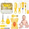 HyAdierTech Set per la Cura del Bambino, 13 pcs Baby Healthcare Kit, per Quotidiano eViaggi Termometro,Tagliaunghie, Alimentatore di Medicinali per Neonati Forbici Spazzola per capelli (Giallo)