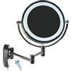 HIMRY LED 8.5 Pollici Specchio a Parete, 21,5cm Doppio Facciate LED Illuminato Specchio Muro, con Spina EU (Tipo F), Design Pieghevole, Vera Metallo Cromato, Ingrandimento 7X, KXD3129-7x