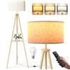 YICAIZI Lampada da Terra ad Treppiede LED con Ripiani Portaoggetti - 12W Piantana da Lettura Solido Regolabile con Telecomando & LED E27 per Soggiorno, Camera da Letto, Marrone Chiaro - Mensola Triangolare