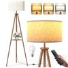 YICAIZI Lampada da Terra ad Treppiede LED con Ripiani Portaoggetti - 12W Piantana da Lettura Solido Regolabile con Telecomando & LED E27 per Soggiorno, Camera da Letto, Marrone Scuro - Mensola Triangolare