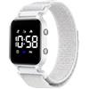 Timever Orologio digitale per bambini ragazzi e ragazze con contapassi, 2 allarmi, cronometro, luce, data - Orologio sportivo da polso senza app e telefono con cinturino in nylon a velcro, bianco