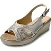 JOMIX Sandali Estivi Donna Comodi Signora Zeppa Bassa 5 cm Estate Con Strass Fibbia Regolabile Punta Aperta Peep Toe Suola Antiscivolo Sandali Eleganti Per Anziani Passeggio Cerimonia Argento 36