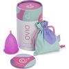 Ovio, tazza mestruale riutilizzabile, morbida e flessibile, 100% silicone di grado medico, con custodia da viaggio, senza perdite e affidabile, con garanzia di sostituzione delle dimensioni