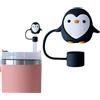 Qintreesify Copri paglia a forma di pinguino per tazze da 10 mm, in silicone, con pinguino, senza BPA, per accessori per tazze da 10 mm, tappo antipolvere riutilizzabile (nero)