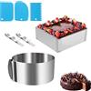 WANGDEFU 2 pcs Anello per Torta in Acciaio Inossidabile,Diametro Regolabile 16-30cm | DIY Stampo Circolare per Pan di Spagna,Dolci,Pasticceria,Torte Mousse,1 Anello Rotonda + 1 Rettangolare,Estensibile 6-12in