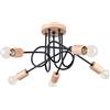 SOLLUX lighting Plafoniera Da Soffitto Lampadario Di Acciaio 5 Paralumi 15 x 61 x 26 cm Nero E Legno Naturale Ember