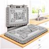 Masters House Biancheria per la Casa Set Cucina Copriforno 40x50 cm + Coprifornelli 46x70 100% microfibra anallergica Design Fiori Effetto Metallo e Balze - Protezione Completa 4 Colori stampa digitale 4K Made in Italy (Grigio)