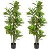 HOMCOM Set di 2 piante artificiali da interni, 150 cm, finte piante da fico, con vaso in cemento, 120 foglie realistiche, albero artificiale verde, decorazione per casa, ufficio, soggiorno, camera da