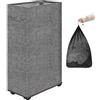 DOKEHOM 29-Inches Enlarged Slim Cesto per la Biancheria con Sacco Lavabile Rimovibile su Ruote, Cesto per la Biancheria con Ruote Pieghevole, Contenitore Angolare Stretto Pieghevole (Grigio Lino)