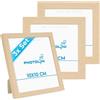 PHOTOLINI Cornici 10x10 cm legno MDF naturale, set di 3 cornici per poster, plexiglass infrangibile, da tavolo o da parete, accessori extra inclusi - per foto, immagini e poster