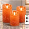 PinnWaa Candele LED, [Set di 3]Candela a Batteria a LED Senza Fiammacon Timer Telecomando Fiamma Tremolante, Luce Bianca Calda, Lumini LED Elettriche, Dimmerabili per Casa Festival Decorazioni-Arancia