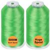 New brothread Set di 2 Poliestere Filo di Ricamo Macchina Grande Bobina 5000M per Tutte Le Macchine da Ricamo - Lime Green