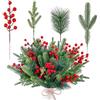 BGNXHYB 60 pezzi di rami artificiali di pino con bacche natalizie, bacche rosse e verdi, rami artificiali per Natale con pigne, per addobbi di albero di Natale, decorazione fai da te per ghirlande natalizie