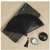 SHTGOI - Ventaglio pieghevole in seta e bambù, stile vintage cinese, tasche, in bambù vuoto, ventaglio a mano con nappe per matrimonio, regalo, 21 cm, nero, 6#