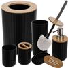 MT MALATEC Set da bagno da 6 pezzi, 2 varianti di colore con dispenser di sapone in bambù, porta spazzolino, portasapone, portasapone, scopino WC 24635 (nero)
