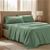 INTRECCI Completo Lenzuola Matrimoniale in Raso di Cotone 200 TC - Set 4 Pezzi: Lenzuolo Sopra 250x290 cm, Sotto con Angoli 180x200 cm, 2 Federe a 3 Volants - Morbido e Traspirante - Colore: Salvia