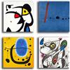 Printerland Quadri Moderni MIRO Joan mirò 4 pezzi Stampa Tela CANVAS Arredamento Arte Astratto XXL Arredo soggiorno salotto camera da letto cucina ufficio (4 pezzi 30x30 cm cad.)