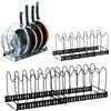KATLKIU Porta Coperchi Pentole e Padelle Estensibile, Organizer Cucina 2 Pezzi con 20 Divisori Regolabili a U, Supporto Porta Pentole per Cassetto, Mobile e Piano di Lavoro, Nero